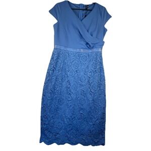 Blue Lace Midi Dress Womens Large V Neck Cap Sleeve Cocktail Wedding NWT MIUSOL